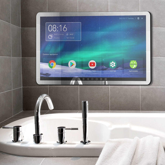 (Sale)21.5 inch Touch Screen Mirror IP66 Waterproof TV for Bathroom Shower - Support 360° Rotation, 500 nits High Brightness Full HD 1080P LED Built-in Android OS WiFi/LAN/USB/BT/HDMI( LEOSMJMG-215) - leotachi