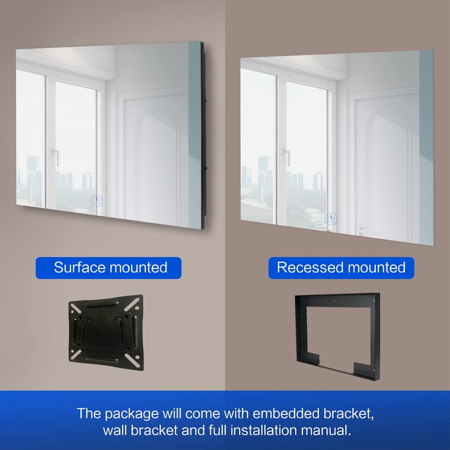 Espejo de baño TV con pantalla táctil inteligente, 32 pulgadas, IP66 Impermeable Pequeño Android 11.0 Televisión para ducha Sintonizador ATSC incorporado Wi-Fi Bluetooth (LEHG320BM-M)