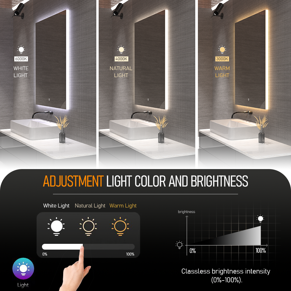  Espejo de baño inteligente, con luces LED ajustables